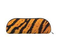 YKLJG Tiger Striped Pattern Print Leather Pencil Case with Silver Zipper, PVC Half-Circle Stationery Pouch Organizer for School Office Travel