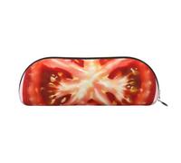 YKLJG Tomato Slice Print Leather Pencil Case with Gold Zipper, PVC Half-Circle Stationery Pouch Organizer for School Office Travel