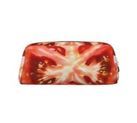 YKLJG Tomato Slice Print Leather Pencil Case with Gold Zipper, PVC Stylish Stationery Pouch Organizer for School, Office, or Travel