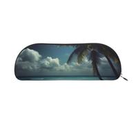 YKLJG Tropical Beach Palm Tree with Full Moon Print Leather Pencil Case with Silver Zipper, PVC Half-Circle Stationery Pouch Organizer for School Office Travel