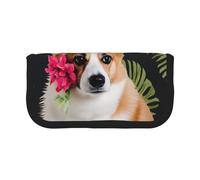 YKLJG Tropical Flower and Corgi Print Pencil Case Storage Pencil Bag Pen Pouch for School & Office Supplies