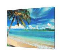 YKLJG Tropical Palm Tree Hawaii Beach Printed Wall Art Canvas Prints 40x30 CM Wooden Framed Picture Painting Artwork for Bedroom Kitchen Home Office Decor