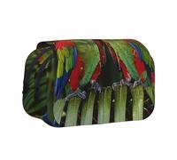 YKLJG Two Parrots on Green Palm Tree Print Flip-Top Pencil Case Pen Organiser with 2 Zipper Compartments, Large Capacity Makeup Bags for School, Travel & Office