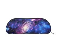 YKLJG Universe Galaxy Star Space Print Leather Pencil Case with Silver Zipper, PVC Half-Circle Stationery Pouch Organizer for School Office Travel