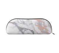 YKLJG White Marble Rose Gold Print Leather Pencil Case with Gold Zipper, PVC Half-Circle Stationery Pouch Organizer for School Office Travel