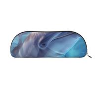 YKLJG Winter the Dolphin Print Leather Pencil Case with Gold Zipper, PVC Half-Circle Stationery Pouch Organizer for School Office Travel