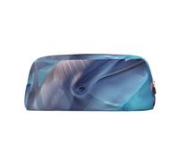 YKLJG Winter the Dolphin Print Leather Pencil Case with Gold Zipper, PVC Stylish Stationery Pouch Organizer for School, Office, or Travel