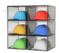 YKLSLH Hat Organizer Box, 6 Boxes for 40 Pack Hats, Upgrade Harder Solid Plastic Hat Organizer for Baseball Caps, Clear Hat Storage with Magnetic Door, Hat Rack, Hat Holder, Hat Case, Hat Box, Black