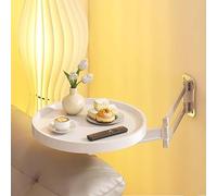 YKMYXZ 11in Folding Table Wall Mounted Small Round Tray, Fold Down Desk - Flip-Out Design Nightstand(White Color)