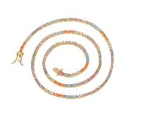 YKMYXZ, 2MM Colorful Tennis Necklace for Women 18K Gold Plated Round Cut Lab Diamond Tennis Necklace Chain CZ Necklaces for Women Party Prom Jewelry