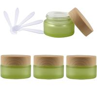 YKMYXZ, 4 PC 50ml Empty Green Glass Cosmetic Jars with Screw Lid, 50g Small Containers Storage Pot for Cosmetic Travel + 4X Spatula(20ml)