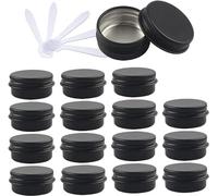 YKMYXZ, 48 PC 10ml Blue Empty Round Aluminium Tins with Screw Lids Storage Jars Cosmetics Containers Pots with 6 Spatula(Matte Black,15ml)