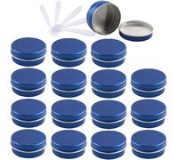 YKMYXZ, 48 PC 10ml Blue Empty Round Aluminium Tins with Screw Lids Storage Jars Cosmetics Containers Pots with 6 Spatula(Blue,15ml)