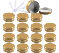 YKMYXZ, 48 PC 10ml Blue Empty Round Aluminium Tins with Screw Lids Storage Jars Cosmetics Containers Pots with 6 Spatula(Gold,15ml)