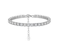 YKMYXZ, 4MM Round Cut Pink Tennis Bracelets for Women S925 Sterling Silver Classic Lab Grown Diamond Tennis Bracelet(White)