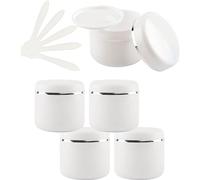 YKMYXZ, 5 PC 150ml White Empty Plastic Cosmetic Jars with Screw Lid with Silver Ribbon 150g Small Storage Pot Containers for Homemade Salve, 5X Spatula(150ml)