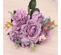 YKMYXZ artificial flowers indoor, Autumn Artificial Flowers Retro Silk Rose Bridal Bouquet Hydrangea Peony Fake Home Wedding Christmas Decoration Accessories(Purple)