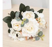 YKMYXZ artificial flowers indoor, Autumn Artificial Flowers Retro Silk Rose Bridal Bouquet Hydrangea Peony Fake Home Wedding Christmas Decoration Accessories(White)