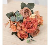 YKMYXZ artificial flowers indoor, Autumn Artificial Flowers Retro Silk Rose Bridal Bouquet Hydrangea Peony Fake Home Wedding Christmas Decoration Accessories(Orange)