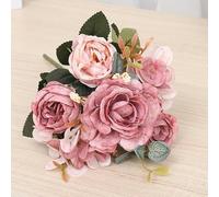 YKMYXZ artificial flowers indoor, Autumn Artificial Flowers Retro Silk Rose Bridal Bouquet Hydrangea Peony Fake Home Wedding Christmas Decoration Accessories(Cameo Brown)