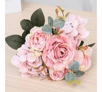 YKMYXZ artificial flowers indoor, Autumn Artificial Flowers Retro Silk Rose Bridal Bouquet Hydrangea Peony Fake Home Wedding Christmas Decoration Accessories(Pink)