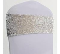 YKMYXZ chair sashes， Chair Sashes,50pcs Rose Gold Silver Spandex Sequin Chair Sash Bands Elastic Wedding Glitter Chair Bow Ties Hotel Event Party Decoration(Silver)