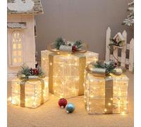 YKMYXZ christmas decorations， Christmas LED Light Up Gift Boxes Battery Operated Pack Of 3 Multiple Sizes(By2303 (With Light))