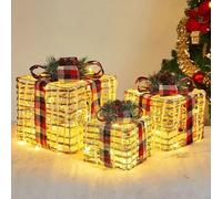 YKMYXZ christmas decorations， LED Christmas Gift Boxes Multicolor 15-25cm Pack Of 3(Cotton Plaid 3piece Set)