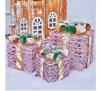 YKMYXZ christmas decorations， LED Christmas Gift Boxes Multicolor 15-25cm Pack Of 3(White Cotton 3piece Set)