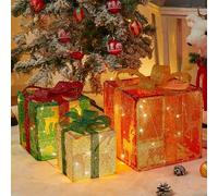 YKMYXZ christmas decorations， Pack Of 3 Christmas Gift Box Light Up Multicolor Multiple Sizes 8 Modes Indoor Outdoor(Threecolor Christmas Gift Box)
