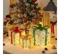 YKMYXZ christmas decorations， Pack Of 3 Christmas Gift Box Light Up Multicolor Multiple Sizes 8 Modes Indoor Outdoor(Silver Star Christmas Gift Box)