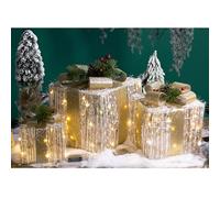 YKMYXZ christmas decorations， Pack Of 3 LED Christmas Gift Box Multicolor Multiple Sizes Battery Operated Indoor Outdoor(Type C: Gold Thread)