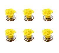 YKMYXZ Drawer pulls， 6 PCS Yellow Vintage Floral Rose Shape Ceramic Pull Handles Kitchen Cabinet Dresserwith Silver Base