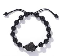 YKMYXZ, Jade Bracelet Chinese Zodiac Animal Rabbit Bracelet Adjustable Vintage Women Men Good Luck Amulet Chakra Talisman Crystal Bracelet(Black)