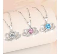 YKMYXZ, Moissanite Crown Necklaces for Women,1CT D Color VVS1 Yellow/Blue/Pink Diamond Necklaces,925 Sterling Silver Jewelry Gifts for Women with Certificate(Blue)