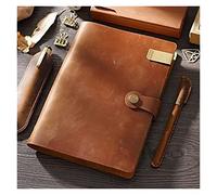 YKMYXZ notebook， Leather Spiral A5 192 Pages Lock Cover Office Diary Travel DIY Handmade Sketchbook Simple Style Gift(E Light Brown,Ruled paper)
