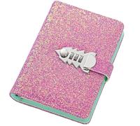 YKMYXZ notebook， Sequin PU Cover Planner Binder Spiral s Stationery Journals Password Agenda Diary With Lock Note Book For School(Pink)