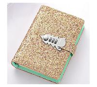 YKMYXZ notebook， Sequin PU Cover Planner Binder Spiral s Stationery Journals Password Agenda Diary With Lock Note Book For School(Gold)