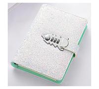 YKMYXZ notebook， Sequin PU Cover Planner Binder Spiral s Stationery Journals Password Agenda Diary With Lock Note Book For School(White)
