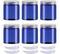 YKMYXZ, Pack of 6, 100ml Blue Plastic Cream Jars Cosmetic Pots with Clear Lids Containers for Toiletries(Blue,200ml)