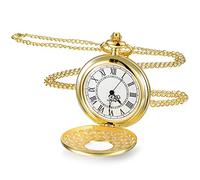 YKMYXZ pocket watch costume， Vintage Pocket Watch Smooth with Chain Roman Numerals Pocket Watch Antique Pocket Watch for Men Women Dad Birthday Anniversary Day(Gold)