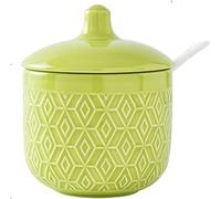 YKMYXZ Sugar Bowl， Colorful Embossed Lattice Storage Jar, Solid Color Porcelain Sugar Pot, Salt, for Coffee Bar, Restaurant(Groen)