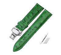 YKMYXZ watch strap， Leat 12-24mm Colorful Ostrich Pattern Genuine Leather Watch Strap Bracelet Replacement Pin Clasp Watchband(Green B)