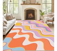 Ykncxzy Abstract Pink Area Rug - 70x140cm, Minimalist Moroccan Rainbow Irregular Colorful Striped Boho Living Room Rugs, Non Slip Low Pile Modern Home Decor Floor Mat for Bedroom Entryway