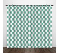 Ykncxzy Checkerboard Curtain Panels, Sage Green & White Checkered Cute Retro Country Style Window Drapes, Light-Blocking Thermal Spring Decor Eyelet Curtains for Living Room, W46.2 x L84 x 2 Panels