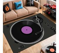 Ykncxzy Music Theme Area Rug, 60x110cm Cool Purple Black DJ Mixing Console 3D Vinyl Record Print Washable Rugs, Non Slip Low Pile Modern Rock Music Decor Floor Mat for Living Room Bedroom