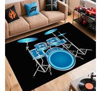 Ykncxzy Musical Instruments Rug, 180x260cm Pop Rock Music Cool Blue Electric Drum Kit Set Pattern Modern Futuristic Decor Floor Mat, Soft Reduce Noise Rugs for Drummers Gifts Music Studio