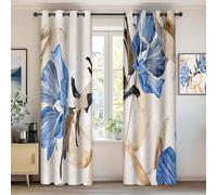 Ykncxzy Oriental Floral Curtains, Elegant Vintage Blue Watercolour Flower Daffodil Window Treatment Sets, Botanical Grommets Light Filtering Curtains for Bedroom Dining Room, W55 x L72 x 2 Panels