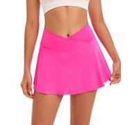 Yknktstc Women Tennis Skirt with Pocket Pleated Golf Skirt Workout Running Athletic Skort, #1 Rose Red, Large