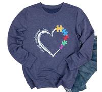 Ykomow Autism Awareness Sweatshirt Women Long Sleeve Autism Acceptance shirt Autism Mama Blouse Tops, Blue, Large